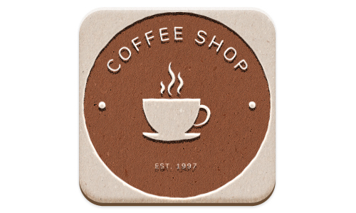 A coffee shop's coaster with its logo and name on it
