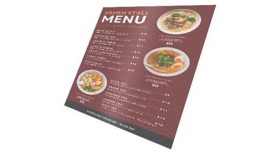 A laminated menu, the gloss hints of a high quality coating