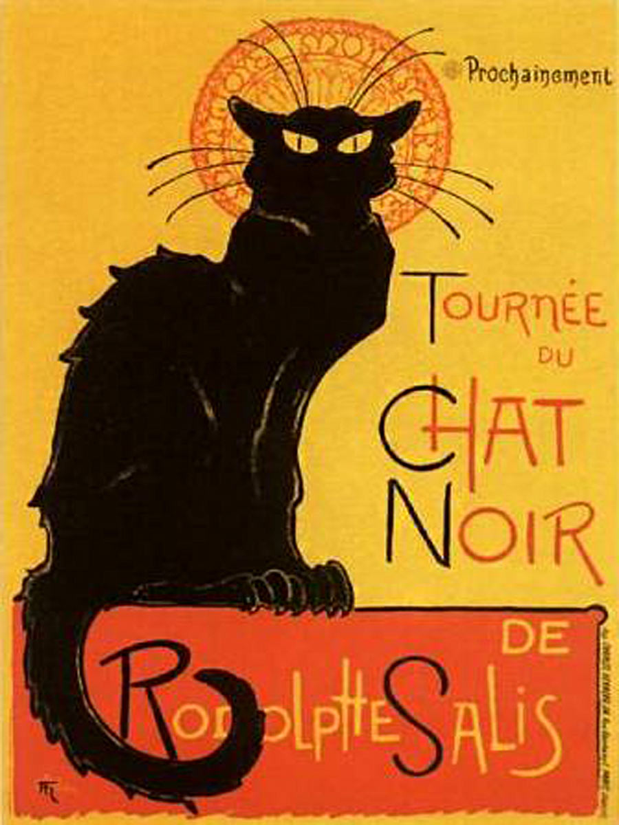 Decorative poster of Le Chat Noir, a literal black cat in an old night club advertising poster