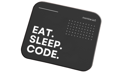 A mouse pad with a customised picture and text