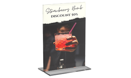 An advertising campaign for a drink in discount on a table stand