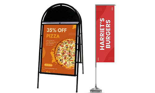 An a-stand and an advertising flag