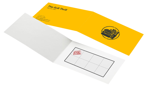 A hamburger restaurant's folded business card with a stamp pass for loyal customers
