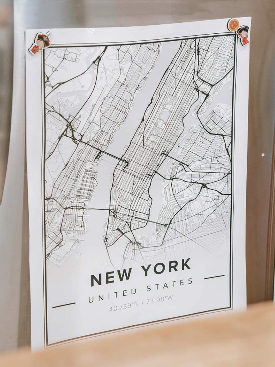 Kuva New Yorkin kaupungin kartasta sisustusjulisteena